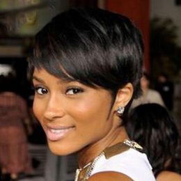 hot selling good quality short cut striaght full wig simulation human hair short straight full wig with bangs for black women