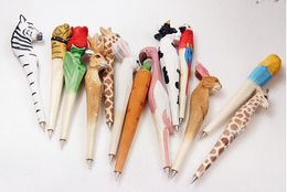 Handmade Ballpoint Pen Lovely Artificial Wood Carving Animal Ball Pen Creative Arts Blue Pens Christmax Gift Many Colour