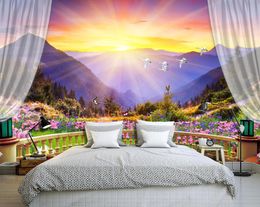 Beautiful balcony mountain 3D TV wall mural 3d wallpaper 3d wall papers for tv backdrop