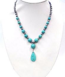 Woman Gift Real Natural Grey Pearl Turquoise Pendant necklaces 45cm\18inch