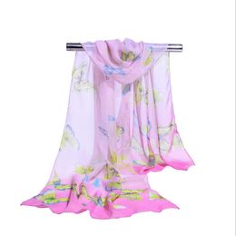 Cheap Wholesale Silk Chiffon Scarf Women Long Scarves Classic Butterfly Animal Printe Sarong Wrap Beach Cover 160*50cm DHL Free