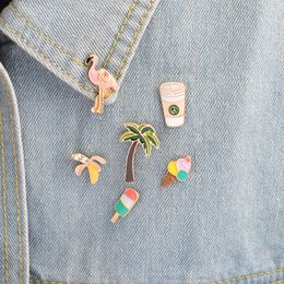 Flamingo Palm Tree Banana Ice Cream Coffee Pins Brooch Sets Badge Women Fashion Cute Pin Jewellery Wholesale