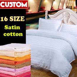 Wholesale-Custom Pure Cotton Satin Hotel Duvet Cover Set King Bedding Sets, White Grey Solid bedclothes,quilt cover pillowcase #QY38