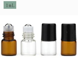 1200Pcs/Lot 1ml Small Glass Roller Bottle Amber Clear Glass Roll-On Fragrance Perfume Bottles Stainless Steel Ball Essence Roll On Bottle