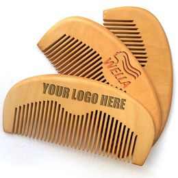 MOQ 50 Pcs Wood Comb Custom LOGO Handmade Beard Combs Customized Laser Engraved Natural Wooden Hair Brush for Men Women