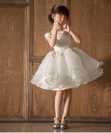2017 feriados flor meninas vestido roupas de renda branca com apliques avançados roupas da criança para meninas roupas crianças vestido para casamento