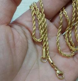 Men's Women 14K Gold-3MM twist chain twisted rope chain necklace