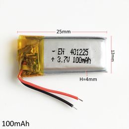 Wholesale 3.7V 100mAh Lithium Polymer Li Po Rechargeable Battery 401225 For Mp3 Mp4 Video Pen headphone bluetooth headset