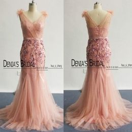 -Nuevo 2017 Vestidos de dama de honor Blush Pink Tulle Profundo con cuello en V Bling bling Lentejuelas Aplique Piso Longitud Maid Of Honor Vestidos de fiesta Imágenes reales