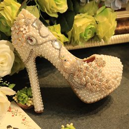 Fashion White Pearls Flower Rhinestone Wedding High Heels Phoenix Decoration Handmake Delicate Stiletto Gorgeous Nightclub Ceremony Women