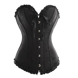 Frill Jacquard Brocade Corset Wholesale Plus size Lace up Women Ribbon Floral Embroidery Overbust Sexy Dance Bridal Corse Bustiers Best quality