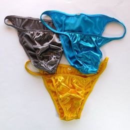 Mens String Bikini Fashional Panties G3779 Front Pouch Moderate Back Shiny Knit Satin fabric mens underwear