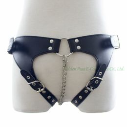 Leather Underwear Panties Thong Brief Female Chastity Belt With Steel Chain For Erotic Women Sex Toys Fetish Slave Games Costume q0511