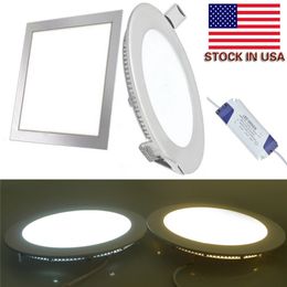Square Round 9W 12W 15W 18W 21W Dimmable Led Slim Panel Lights Recessed Downlights 4" 5" 6" 7" 8" AC 110-240V + Drivers