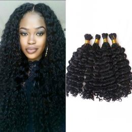 4 Bundles Deep Wave Bulk Human Hair No Weft Natural Color Curly Peruvian Braiding Hair Bulk for Black Women FDSHINE