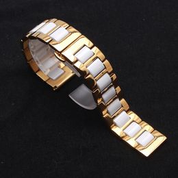 Yellow gold metal stainless steel wrap white ceramic mixed color watchbands strap durable watches accessories bracelet fashion 14 16 18 20mm