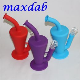 New Design 9 Colors 10.5inches Silicone Water Pipe Recycler Bubbler unbreakabale silicone bongs with glass downstem and bowl