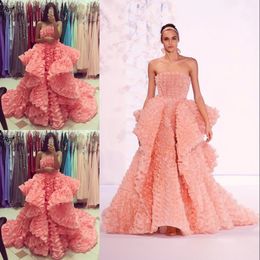 Gorgeous Blush Pink Evening Dress Sexy Strapless Layered Ruffles Charming Celebrity Party Dress 2017 Custom Made Stunning Red Carpet Dress