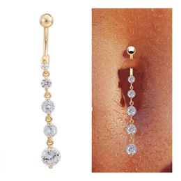 New Gold Plated Stainless Steel Zircon Drop Body Piercing Dangle Navel Belly Button Bar Barbell Rings Free shipping