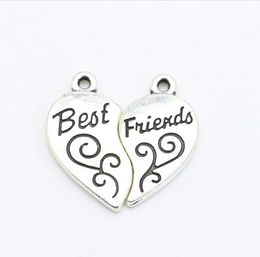 100sets/200pcs Tibetan Silver Plated Best Friends Heart Charms Pendants for Bracelet Necklace Jewelry Making Accessories DIY 22x12mm