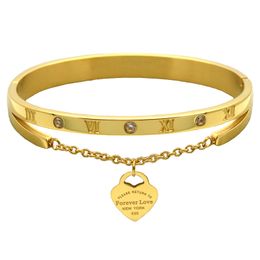 Hot Jewelry Brand Pulseira Stainless Steel H Bracelet & Bangle Gold color Heart Love Tag forever Love Bracelet Jewelry For Women jewelry