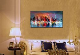 Hand Painted Oil Painting Contemporary Abstract Art Skyline Cityscapes Canvas Artwork for Living Room Wall Decor