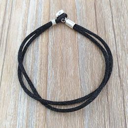 Fabric Cord Bracelet Black Authentic 925 SilverFits European Pandora Style Jewellery Charms Beads Andy Jewel 590749CBK-S