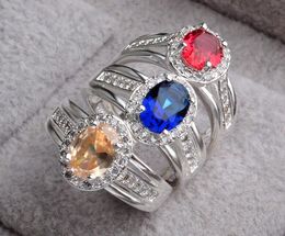 2017 hot sale plating 925 Sterling Silver red blue yellow shine crystal ring Man woman Luxurious wedding ring 10pcs/lot size US7/8