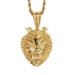 Wholesale Accessories Charm Fashion Men Jewellery Punk Style Gold / Black Colour Lion Head Pendant Stainless Steel Necklace