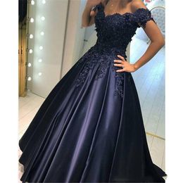 Ball Gown Navy Blue Arabic Wedding Dresses off the Shoulder Beaded Lace Appliques Princess Colourful Bridal Gowns Non White Custom