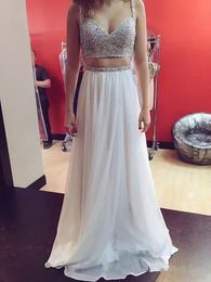 New Fashion Beaded Spaghetti Top Chiffon Skirt Evening Dress Two Piece Prom Dresses Long Party Gowns Custom Made