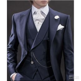 2017 New Design Morning style Navy Blue Groom Tuxedos Groomsmen Men's Wedding Suits Best man Suits (Jacket+Pants+Vest+Tie) BM:921