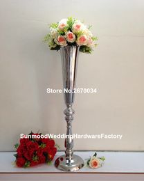 silver plated trumpet iron vases for wedding table Centrepiece