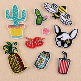 Iron On Patches DIY Embroidered Patch sticker For Clothing clothes Fabric Badges Sewing dog cup bee popular design