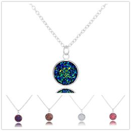 Fashion Drusy Druzy Necklace 12MM Faux Stone Pendant Necklaces Gold Plated Rainbow Sequins Necklace For Women Lady Jewelry
