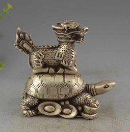 Porcelaine à collectionner Vieux Cultre Tibet Argent Kylin Et Tortue Chanceux Statue Décor