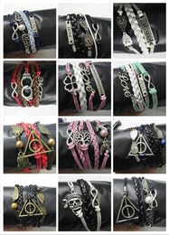 Random Mixed order Multi style 100pcs Leather Bracelet Infinity Cross Anchor Love Heart Owl Believe Pearl Charm Couple Bracelet