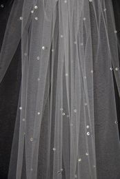 New Arrival Elbow Length White Ivory Wedding Veil Crystal Bridal Veils With Comb One layer cut Edge