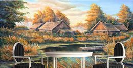 custom wallpaper roll European style river water residential pastoral scenery landscape painting background wall bedroom wallpaper