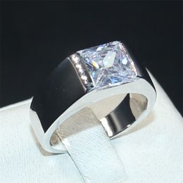 Men's Eternity 925 Silver Square Diamond Simulated Zircon Stone Solitaire Cocktail Rings Engagement Band Jewelry boys