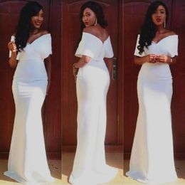 White Stain Mermaid Evening Dress Sexy Off The Shoulder Prom Gown With Zipper Elegant Prom Gown Formal Wear