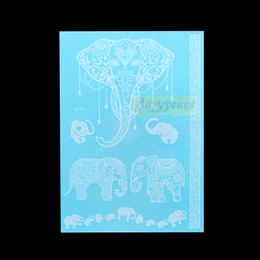 Wholesale- 1PC Hot Flash Metallic Waterproof Tattoo Women White Ink Henna Lace WJ018 Elephant Wedding Bridal Henna Temporary Tattoo Sticker