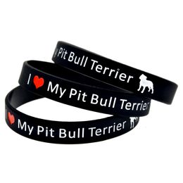 100PCS I Love My Pit Bull Terrier Silicone Bracelet Debossed and Ink Filled Logo Black Fashion Gift