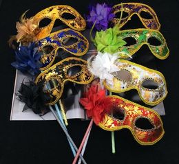 Venetian Half face flower mask Masquerade Party on stick Mask Sexy Halloween christmas dance wedding Party Mask supplies G767