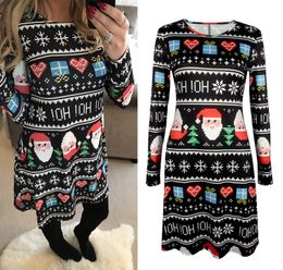 2017 Winter Autumn Christmas Dress Women Long Sleeve Christmas Costumes Santa Deer Printed Dresses Women Xmas Party Clothes 5XL size 0213