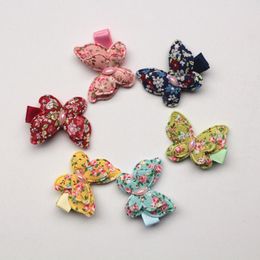 20pcs/lot Small Size Animals Hair Clips Pink Butterfly Hairpins Kids Handmade Girls Gift Colourful Cotton Barrettes Double Level