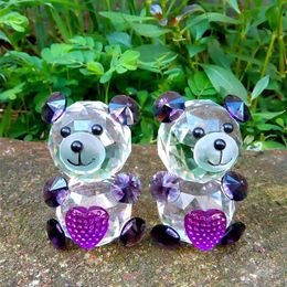 Crystal Glass Animals Bear miniature figurines Feng shui Miniatures Desk Ornaments Christmas nativity figurines Crafts LZ0044