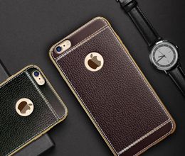 Luxury Plating Leather TPU silicone mobile phone case For iphone 5SE 6s plus Frame clear cover For iphone 7 Samsung S6 S7 Edge