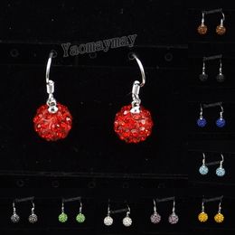 10mm Disco Ball Crystal Eardrops Silver Plated earrings 24 Pairs/Lot 10 Colors For Choice