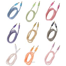 1m 3.5mm Stereo Audio AUX Cable Braided Woven Fabric wire Auxiliary Cords Jack M /M Lead for iphone 5 6 6S plus Mobile Phone 100pcs